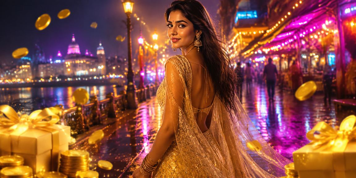 Mumbai night market with VIP bonuses banner